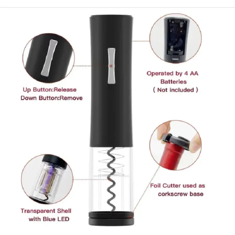 Electric Bottle Opener with Foil Cutter Corkscrew Wine Accessories Smart Automatic Wine Opener Kitchen Appliance - Luvia