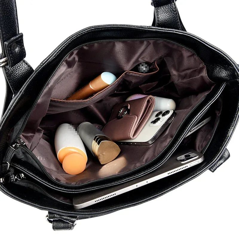 high-capacity Style Tote Bags for Women PU Leather Single Shoulder Underarm Bag Luxury Designer Handbags Travel Expanding wallet - Luvia