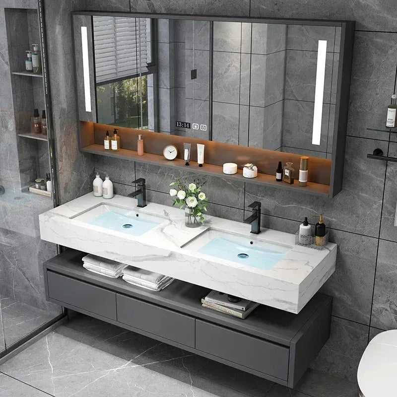 180cmLight Luxury Panel Intelligent Bathroom Cabinet Meuble Rock Salle De Bain Wood Washbasin Double Basin Bathroom Cabinet Home - Luvia