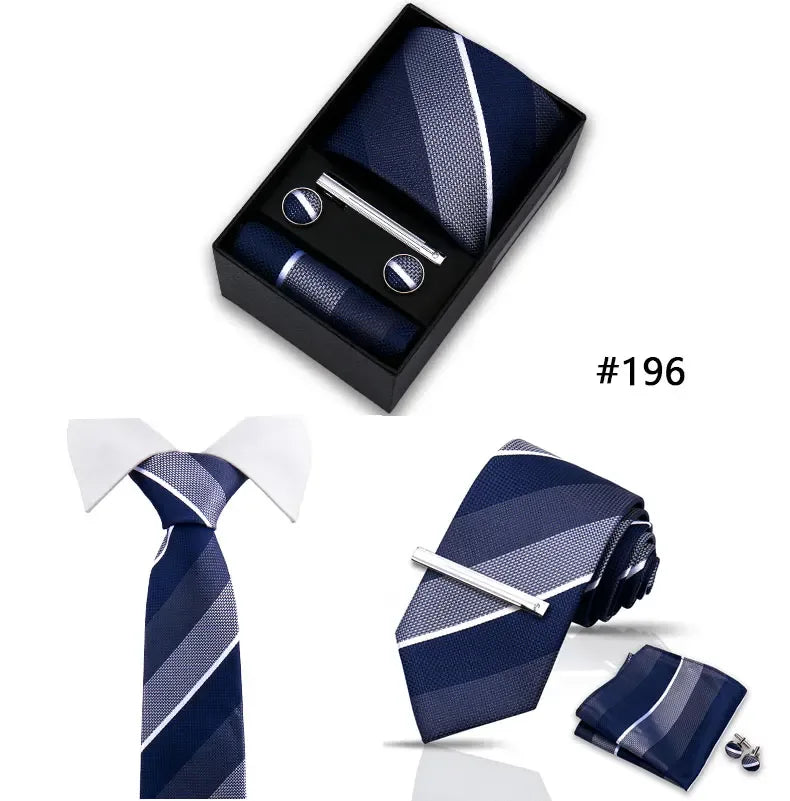 Tie Set For Men Necktie Fashion Wedding Cufflinks Box Gift Tie Clip Men Pocket Square Necktie Luxury Business Wholesale Gravatas - Luvia