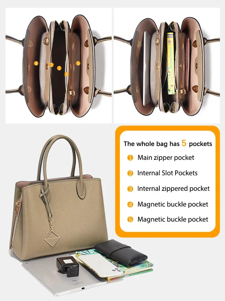 Zency Women's Genuine Leather Large Shopper Bag Designer Shoulder Bags Handbag Bucket Crossbody 2025 leather Top Handles Bags - Luvia