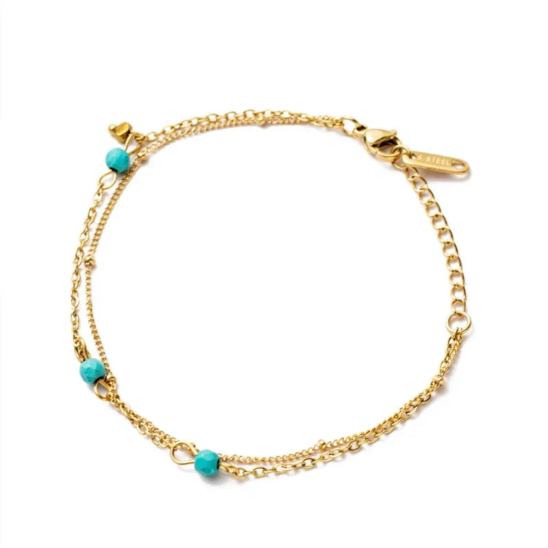 Gold Plated Stainless Steel Layered Necklace for Women Green Beads Pendant Choker Chain Necklaces Engagement Fashion Jewelry - Luvia