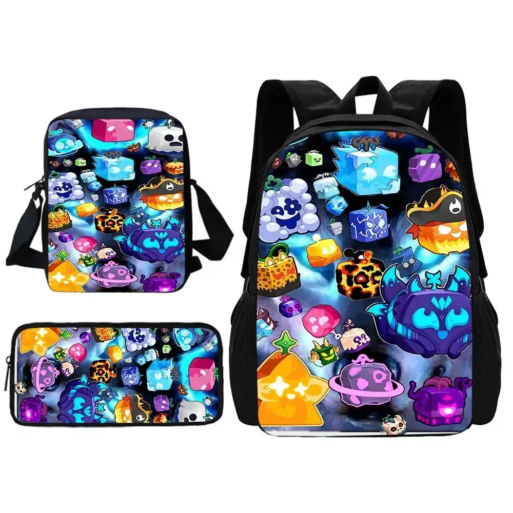 Child School Cartoon Blox Fruits Backpack With Shoulder Bag Pencil Bags School Bags for Boys Girls Best Gift - Luvia