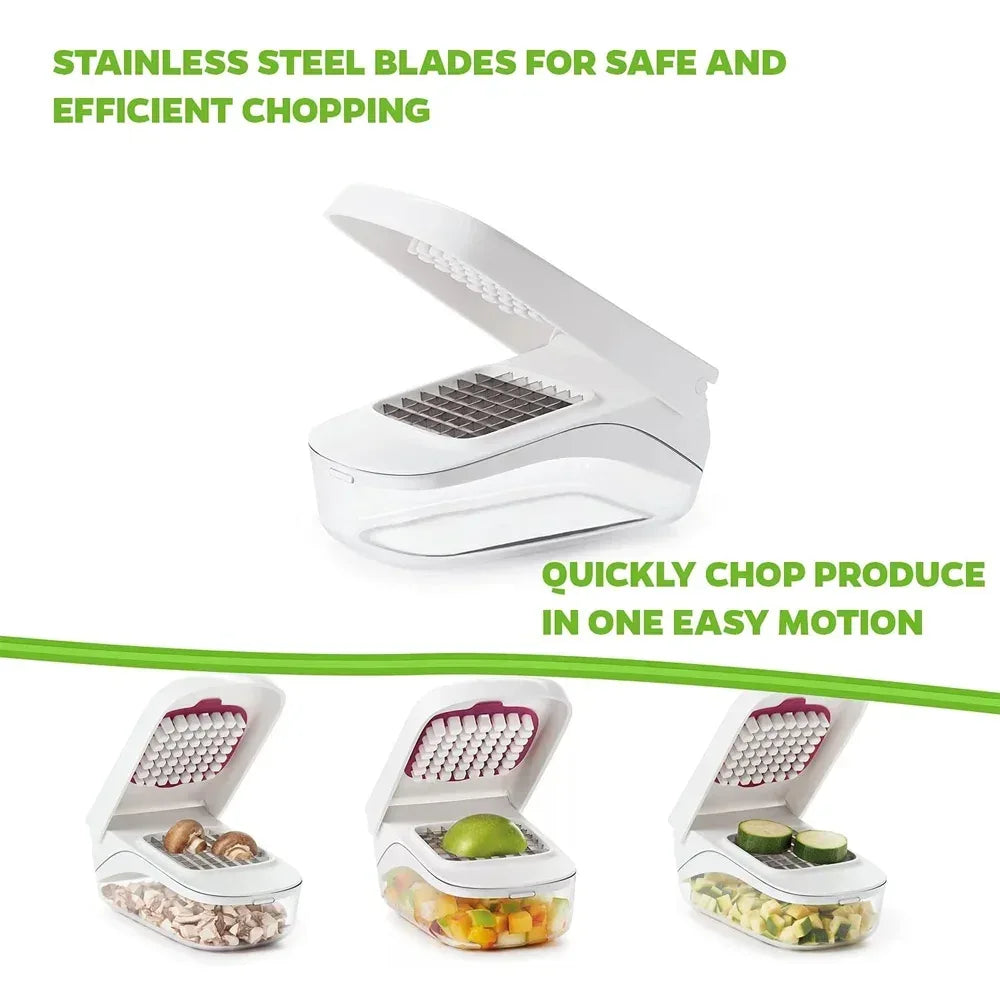 Vegetable Chopper with Storage Container Onion Fruit Dicer Chopper Easy Pour Opening Stainless Steel Blades Kitchen Accessories - Luvia