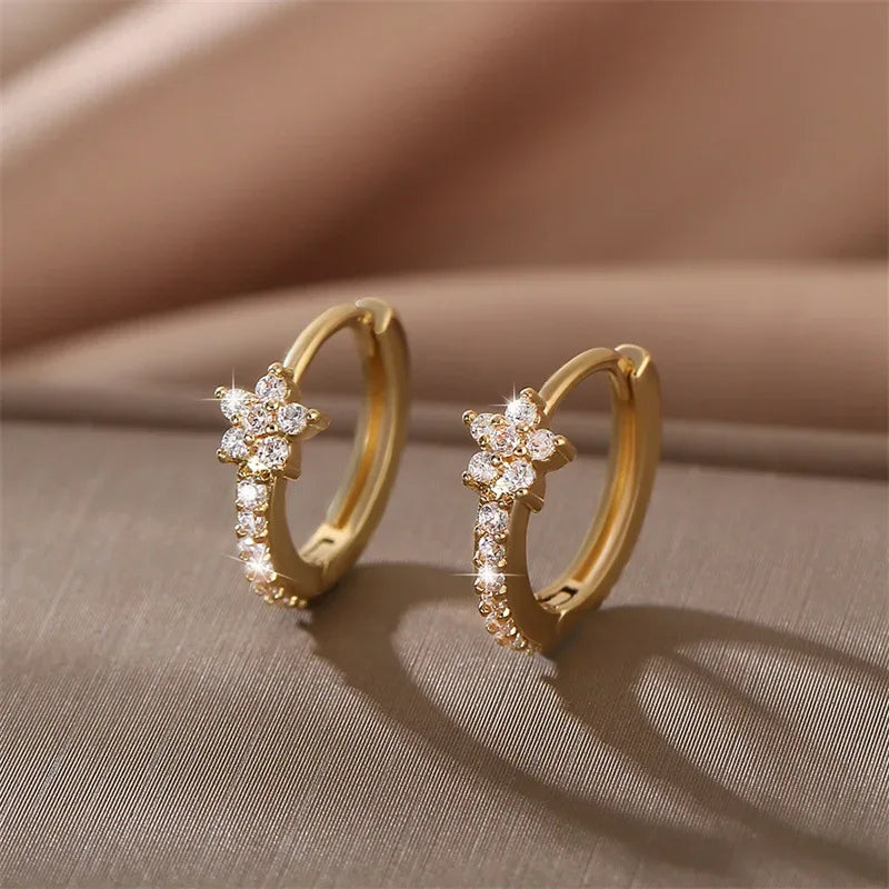 Fashion Stainless Steel Zircon Star Hoops Earrings For Women Vintage Crystal Zirconia Circle Earrings Punk Unisex Rock Jewelry - Luvia