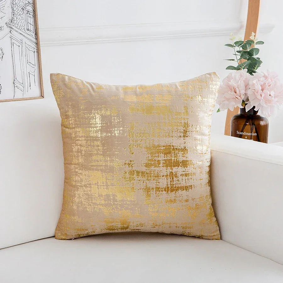 1pc Velvet Gold Printing Cushion Cover 45x45cm Decorative Throw Pillow Cover for Sofa Livingroom Decor Pillowcase - Luvia