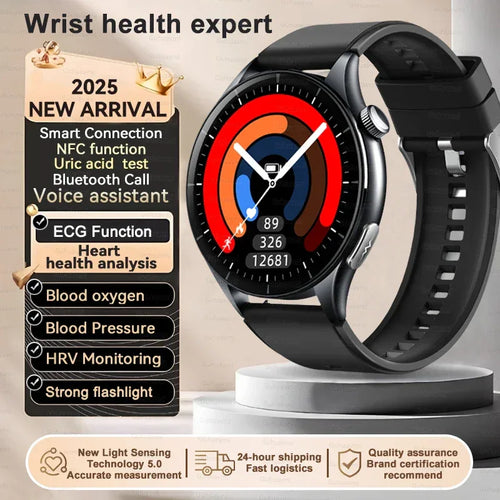 2025 New Body Fat Analysis Health Smart Watch ECG+PPG Uric Acid Lipid Blood Pressure NFC Clock Call Smartwatches For Men Women - Luvia