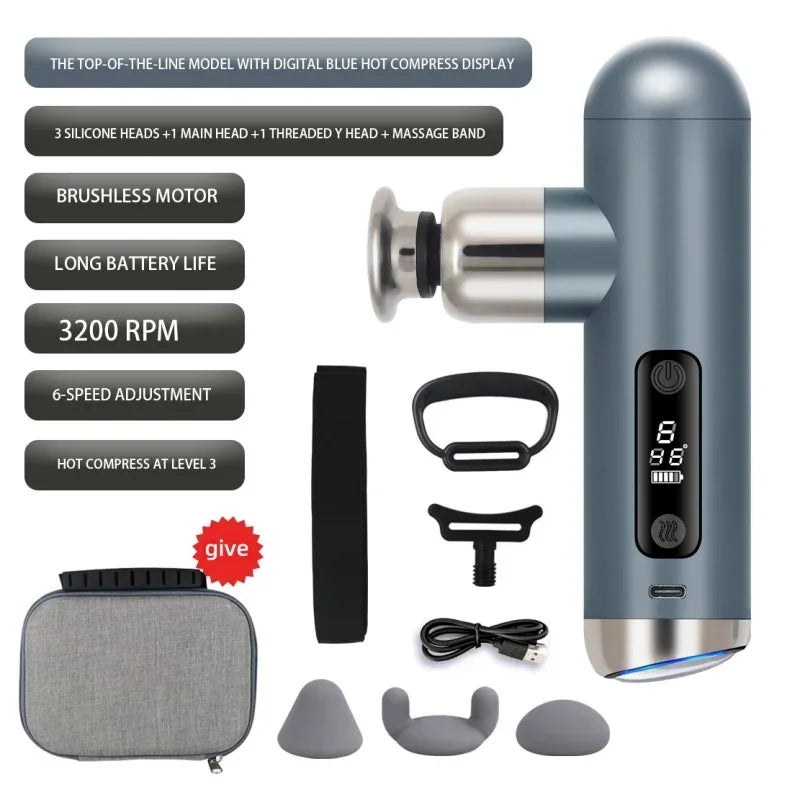 New Massage Gun Brushless Motor Percussion Deep Tissues Electric Handheld Portable Massager Relaxation Relief Body Muscle - Luvia