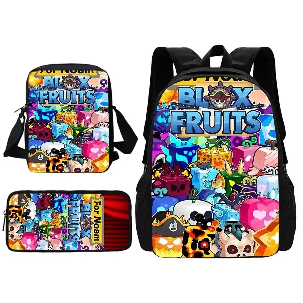 Child School Cartoon Blox Fruits Backpack With Shoulder Bag Pencil Bags School Bags for Boys Girls Best Gift - Luvia