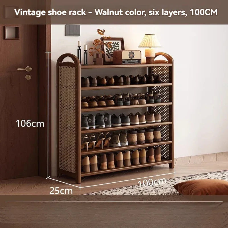 Multi layer shoe rack, retro style rattan woven simple home door shoe cabinet, large capacity storage rack for entrance doors - Luvia