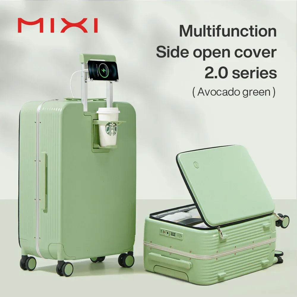 Mixi New Aluminum Frame Suitcase Carry On Rolling Luggage with USB Port Boarding Cabin Cup and Phone Holder 20 24 Inch - Luvia