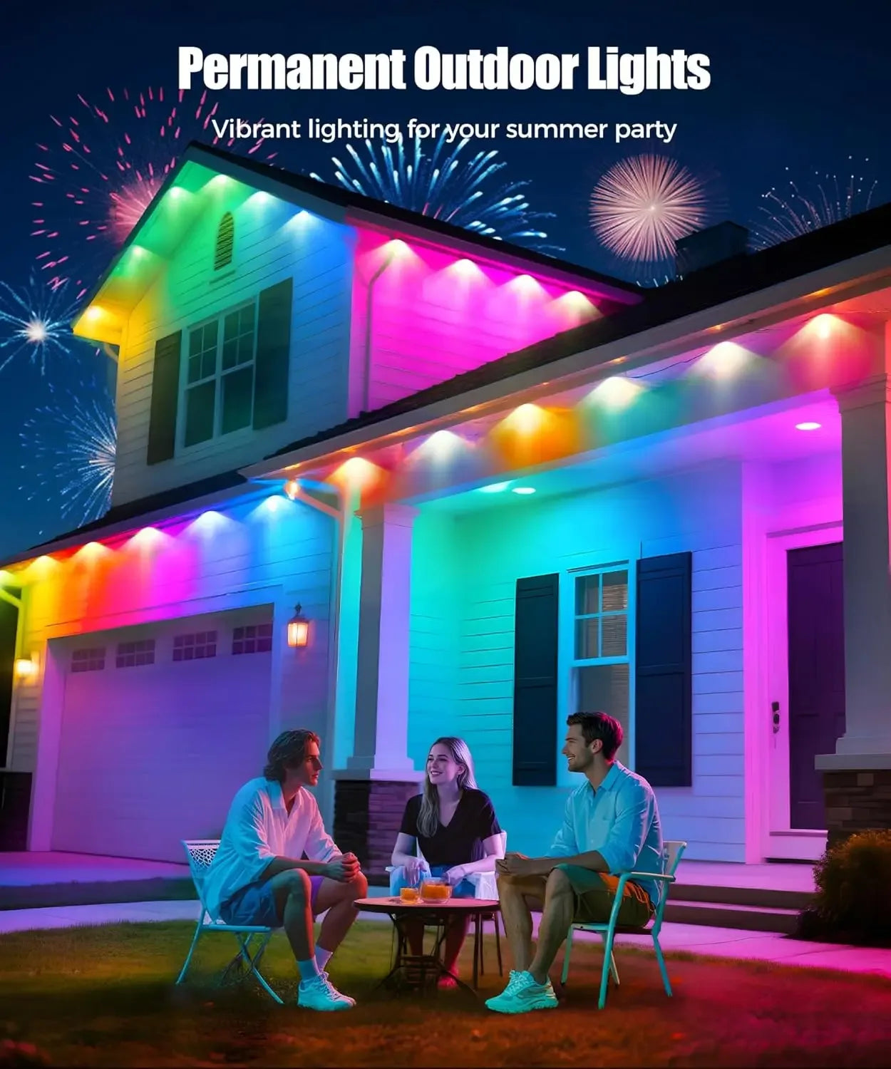 LED Permanent Outdoor Lights IP65 Waterproof RGBIC Eave Lights With Remote for Christmas New Year Roof DIY Holiday String Light - Luvia