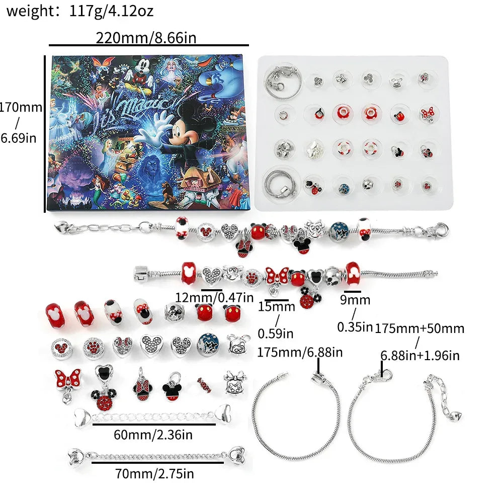 Disney Stitch Mickey Mouse Christmas Advent Calendar Bracelets 24 Days Countdown Calendar Diy Jewelry Making Cute Christmas Gift - Luvia