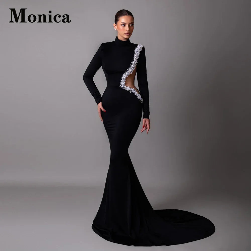 MONICA Vintage Beads Prom Dresses for Women Court Train Mermaid Full Sleeves Evening Gowns Vestidos De Fiesta Customized Plus - Luvia