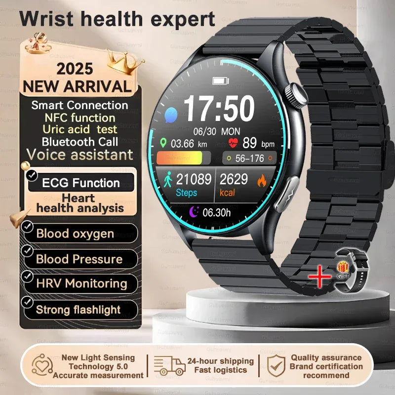 2025 New Body Fat Analysis Health Smart Watch ECG+PPG Uric Acid Lipid Blood Pressure NFC Clock Call Smartwatches For Men Women - Luvia