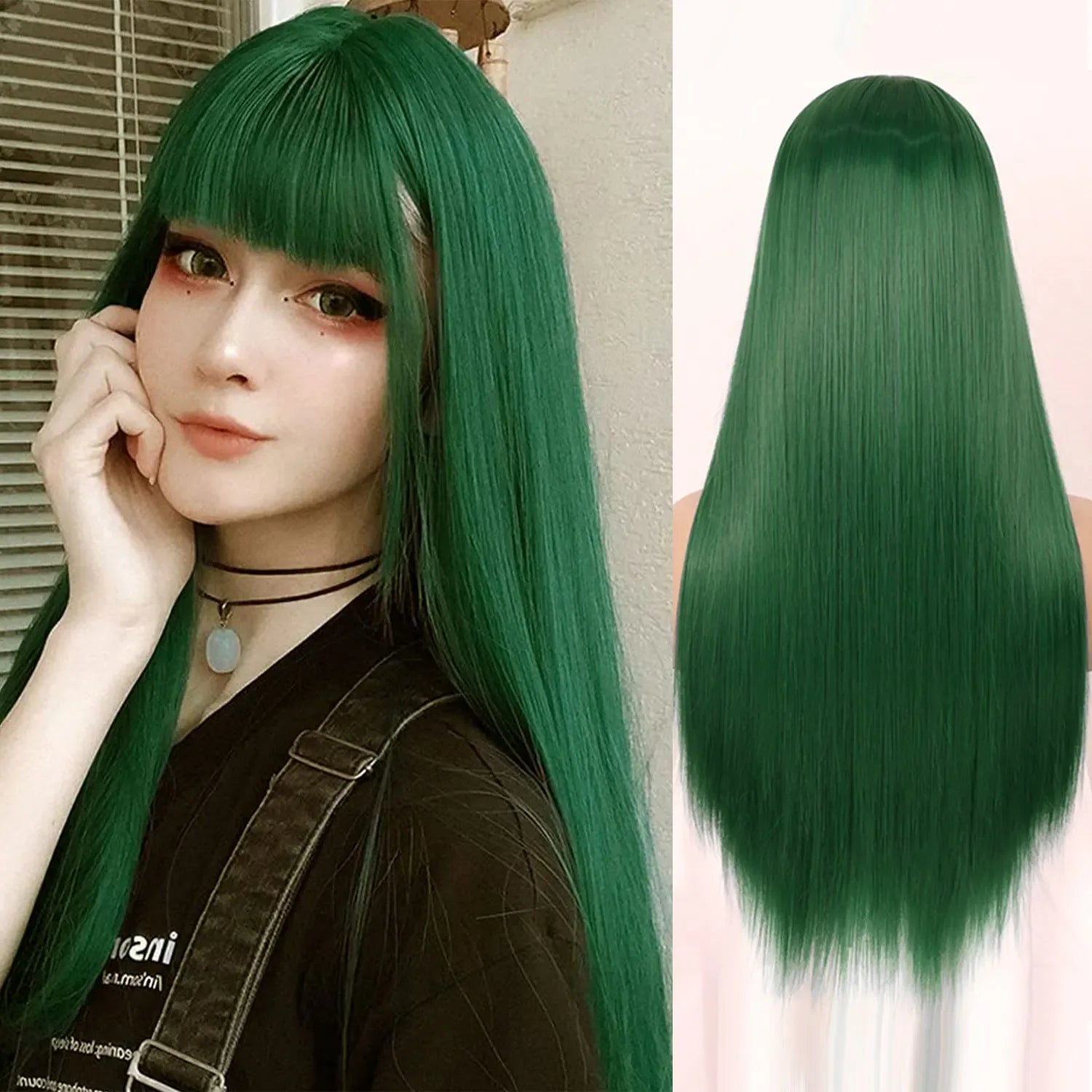 Synthetic Straight Wigs with Bangs Long Silky Heat Resistant Fiber Hair Full Machine Wig Cosplay Party Wig For Fashion Women - Luvia