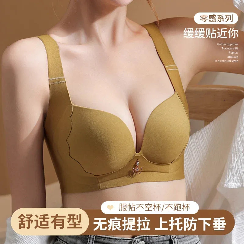 Seamless Bra for Women Plus Size Wireless Brassiere Lightly Lined Full Coverage Bra C D E Cup Sexy Bra Solid Padded Basic Femme - Luvia