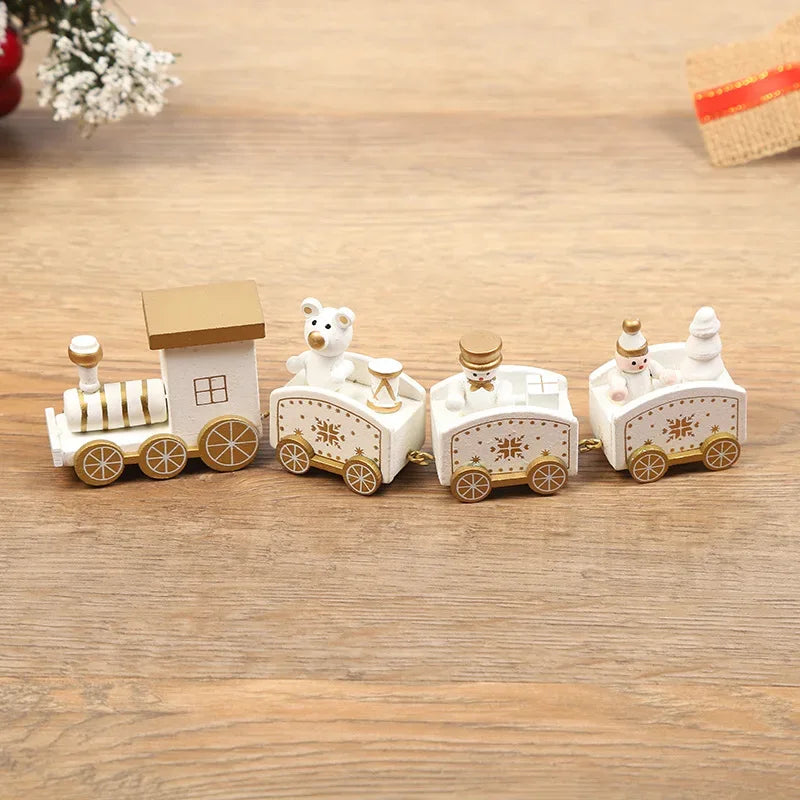 Christmas Wooden Train Set New Year Decoration Gift Mini Train Desktop Decoration Cute Holiday Desktop Train Toy Ornament - Luvia