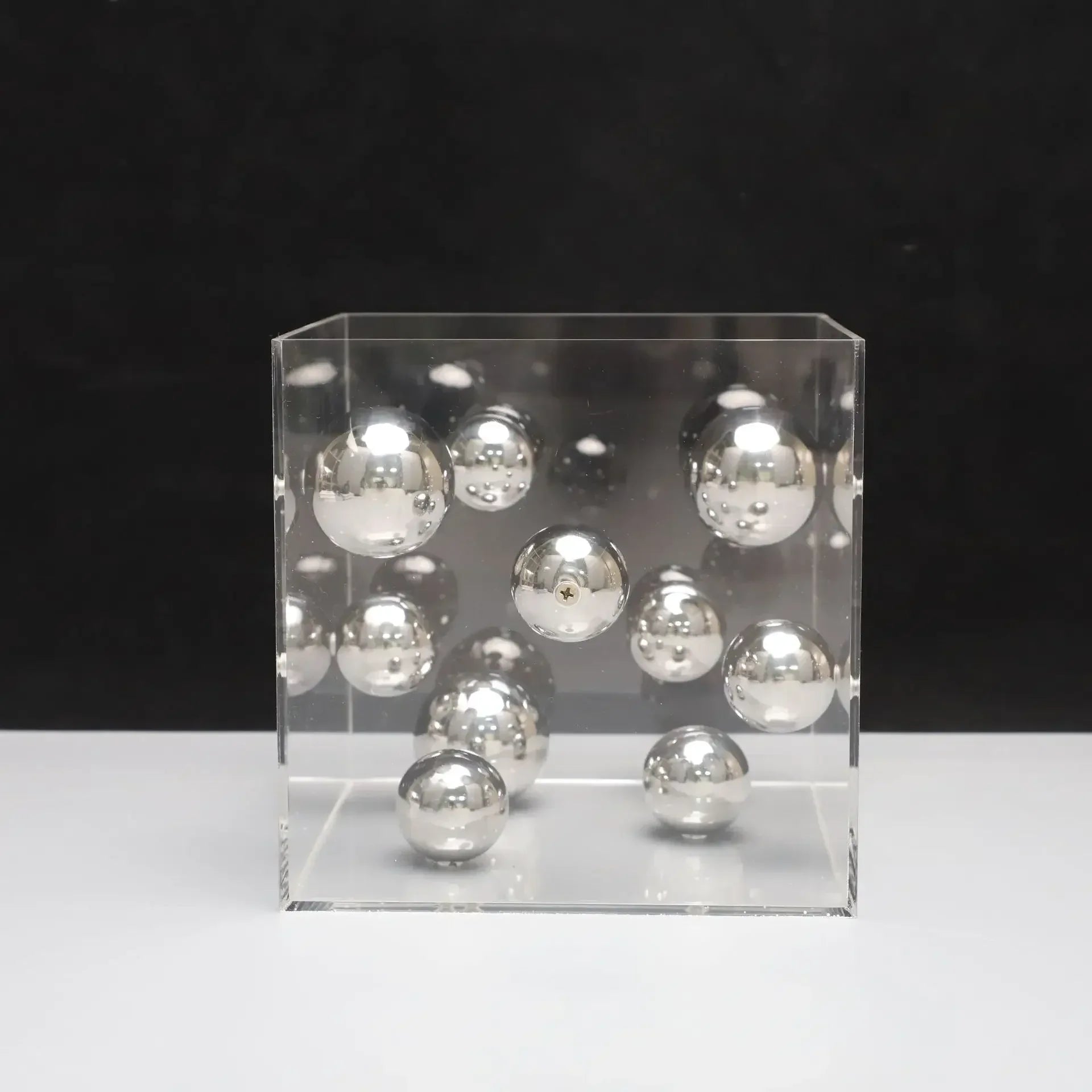 Geometric Metal Ball Art Transparent Acrylic Box Ornaments Modern Minimalist Square Living Room Decorations Desktop Furnishings - Luvia