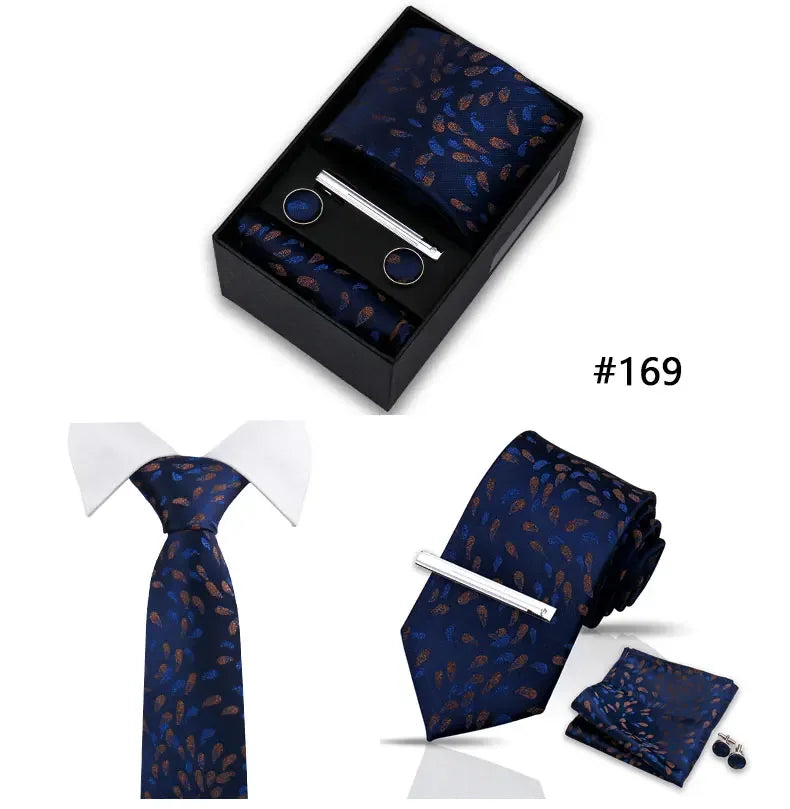 Tie Set For Men Necktie Fashion Wedding Cufflinks Box Gift Tie Clip Men Pocket Square Necktie Luxury Business Wholesale Gravatas - Luvia
