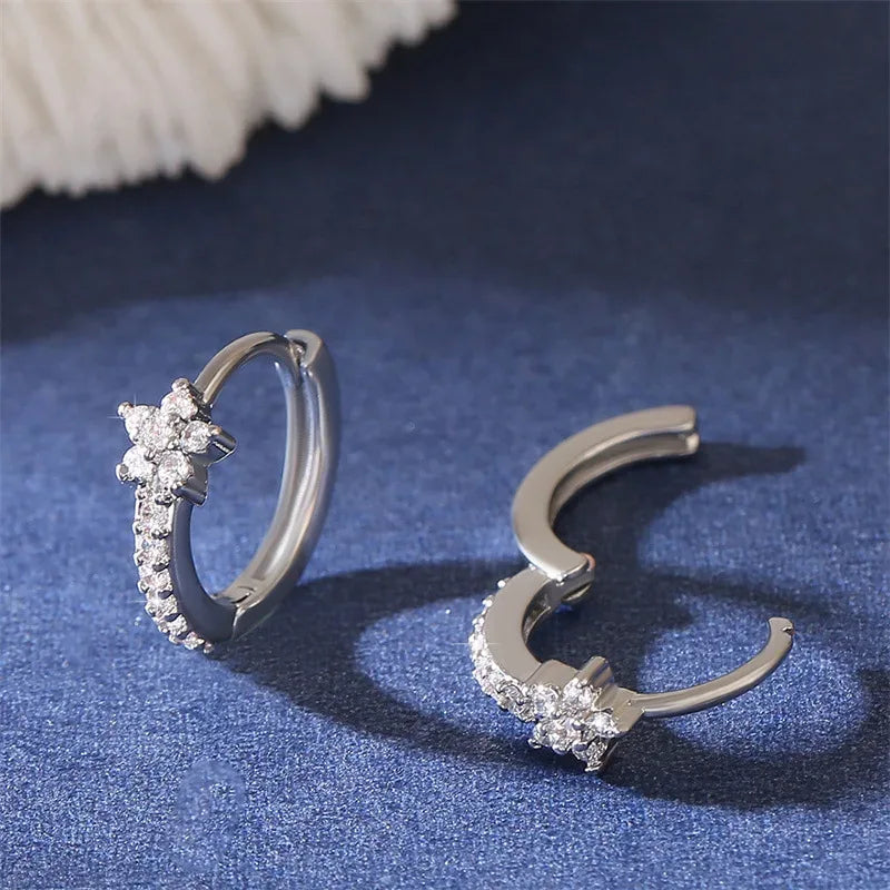 Fashion Stainless Steel Zircon Star Hoops Earrings For Women Vintage Crystal Zirconia Circle Earrings Punk Unisex Rock Jewelry - Luvia