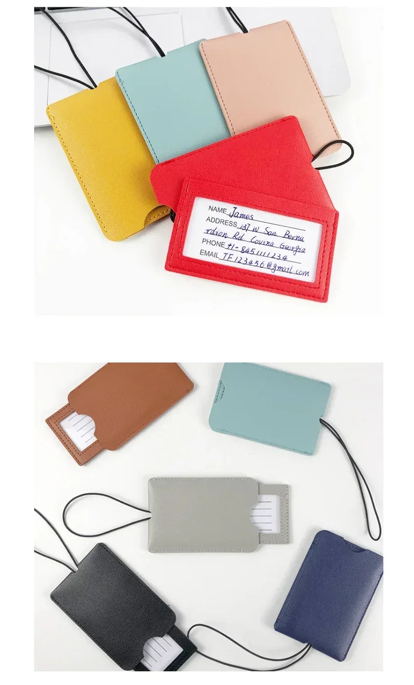 Pu Leather Luggage Tags Women Man Suitcase Bag Bag Tags for Luggage Name ID Address Holder Baggage Label Travel Accessories - Luvia