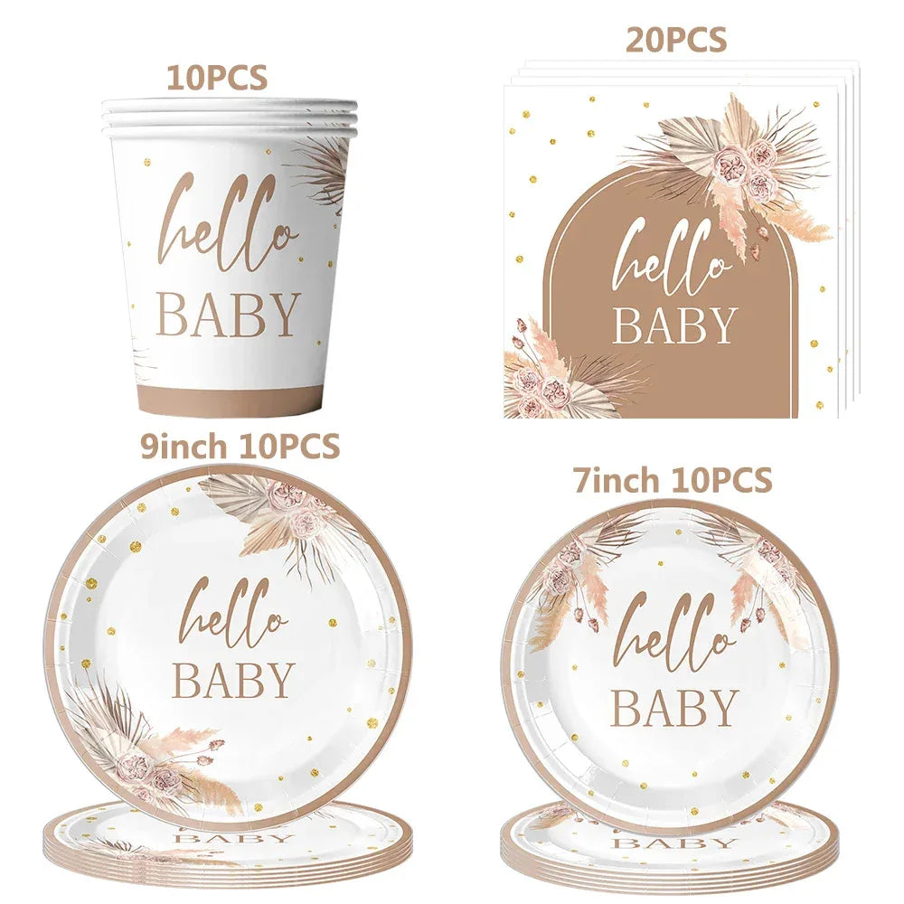 kit Kids Birthday Party Balloons Hello Baby Boy Girl DIY Cake Topper Paper Tableware 1st Birthday Party Baby Shower Decorations - Luvia