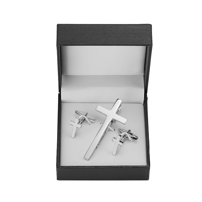 Tie clip cufflink box set square brushed enamel striped cross design men's French shirt cufflinks business suit tie clip gift