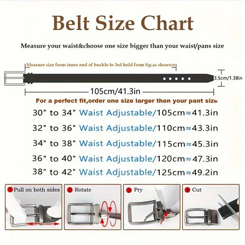 1pc Men's Leather Reversible Belt, Rotate Black Buckle - Luvia