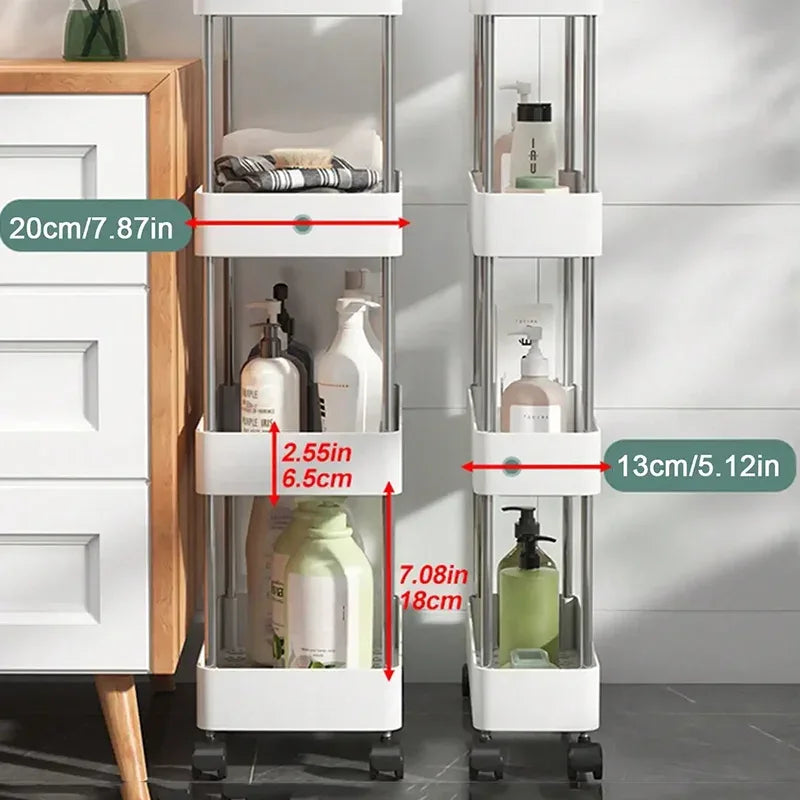 3/4 Tier Movable Gap Storage Rack Rolling Utility Cart Storage Shelf Kitchen Bathroom Slim Slide Organizer Shelf Livingroom - Luvia