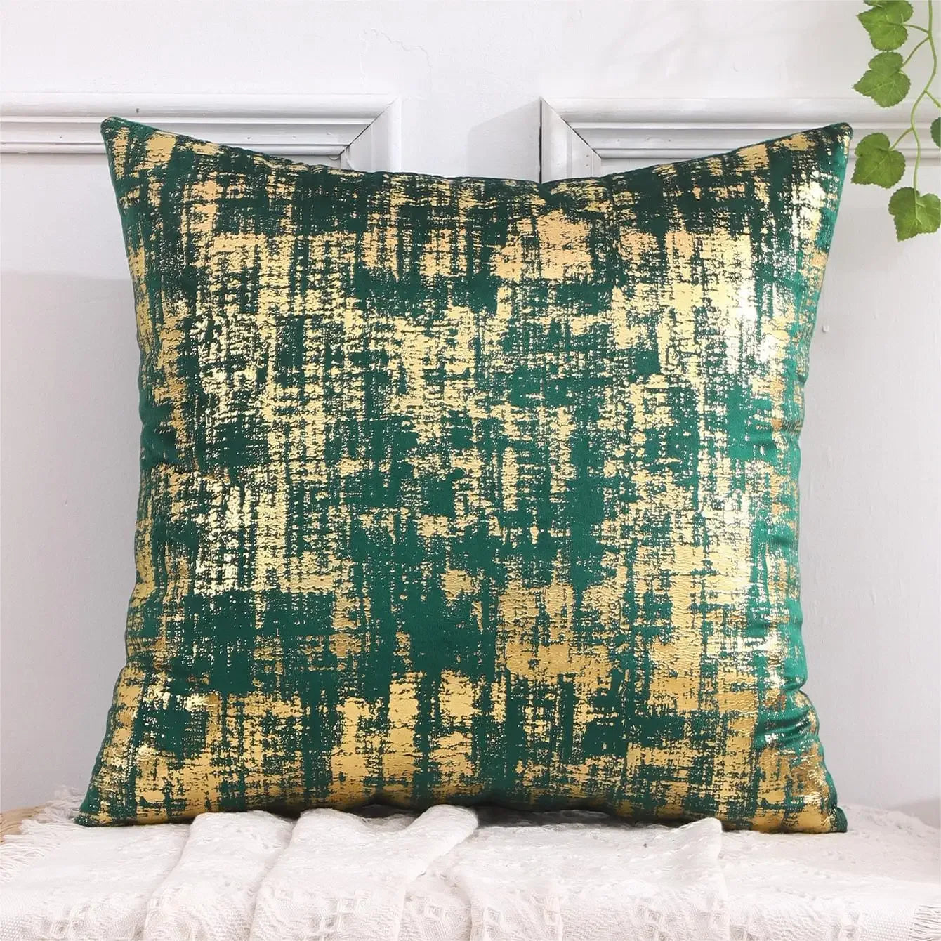 1pc Velvet Gold Printing Cushion Cover 45x45cm Decorative Throw Pillow Cover for Sofa Livingroom Decor Pillowcase - Luvia