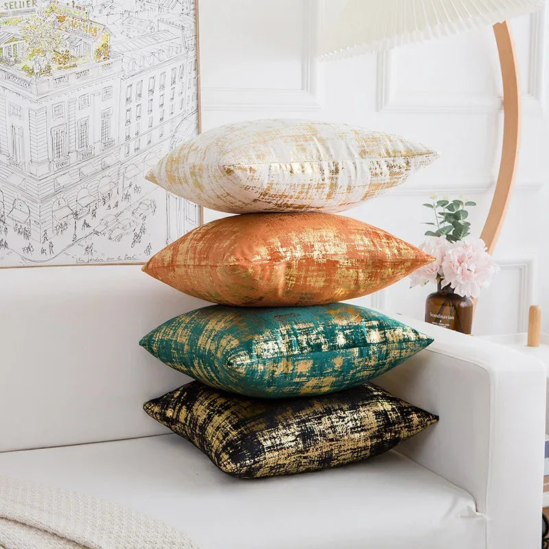 1pc Velvet Gold Printing Cushion Cover 45x45cm Decorative Throw Pillow Cover for Sofa Livingroom Decor Pillowcase - Luvia