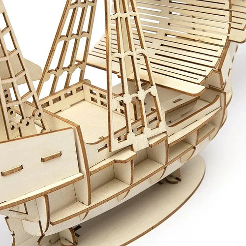 1PC 3D Sailboat Wooden Puzzle Assembly Model Puzzle DIY Wooden Crafts 3D Puzzle Gifts Desktop Decoration - Luvia