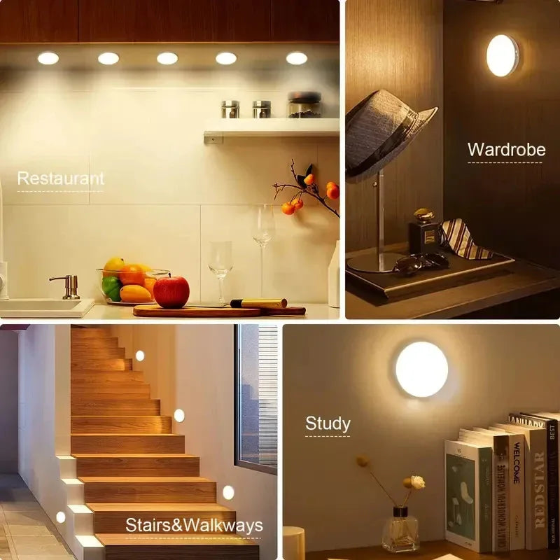 3PCS LED Motion Sensor Light Night Light USB Rechargeable Night Lamp for Kitchen Cabinet Wardrobe Lamp Staircase Closet Light - Luvia