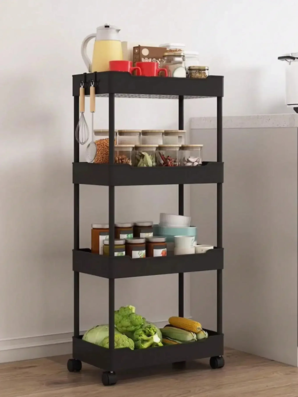3/4 Tier Movable Gap Storage Rack Rolling Utility Cart Storage Shelf Kitchen Bathroom Slim Slide Organizer Shelf Livingroom - Luvia