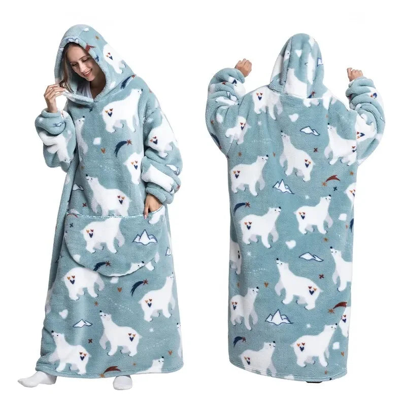 Super Long Oversized Homewear Blanket Hoodie For Adults Wearable Blankets Winter Clothes Fleece Avocado Women Sweatshirt - Luvia