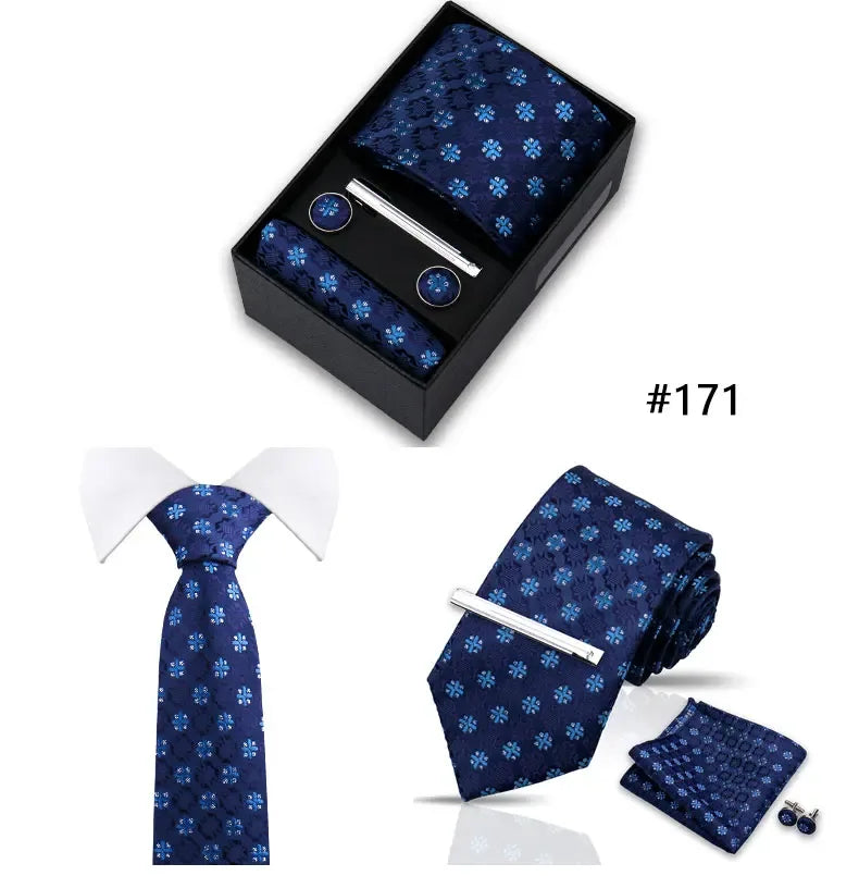 Tie Set For Men Necktie Fashion Wedding Cufflinks Box Gift Tie Clip Men Pocket Square Necktie Luxury Business Wholesale Gravatas - Luvia