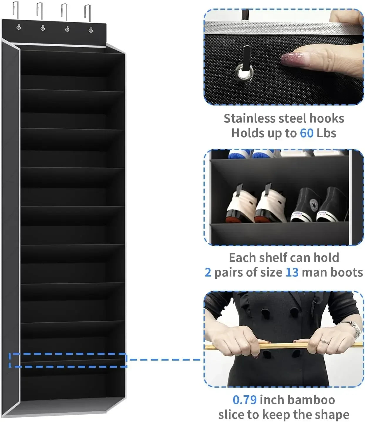 10 Tiers Large Over the Door Shoe Organizer Hanging Shoe Rack with Deep Pockets for Storage Door Storage Solution - Luvia