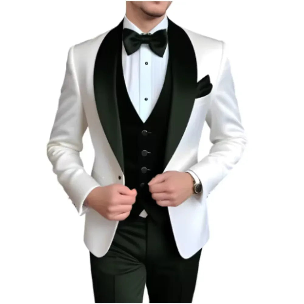 Formal 3 Piece Men's Suits Elegant Full Set Single Breasted Shawl Lapel Blazer Party Outwear Homme Costume（Jacket+Pants+Vest) - Luvia