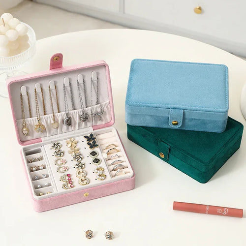 1pc Elegant Velvet Jewelry Organizer Box Portable Necklace Bracelet Earrings Rings Display Storage Boxes for Travel or Home Use - Luvia