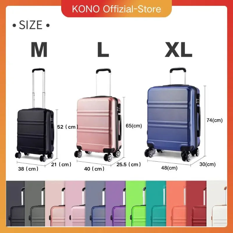 KONO TSA Lock, suitcase (M/L/XL) TONO Hard Case, Lightweight ABS Trolleys with Twin wheels - Luvia