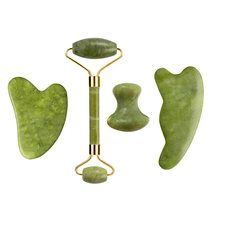 Natural Jade Roller Gua Sha Massage Set Guasha Board Comb Gouache Scraper Body Acupuncture Spa Facial Anti Aging Lifting Tools - Luvia