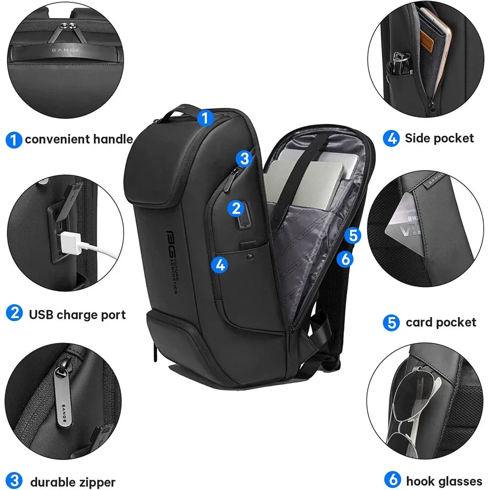 BANGE Business USB Charging Smart Backpacks Fits 15.6 Inch Laptop Commute Backpack WaterProof Carry On Bag for Men Travel Bags - Luvia