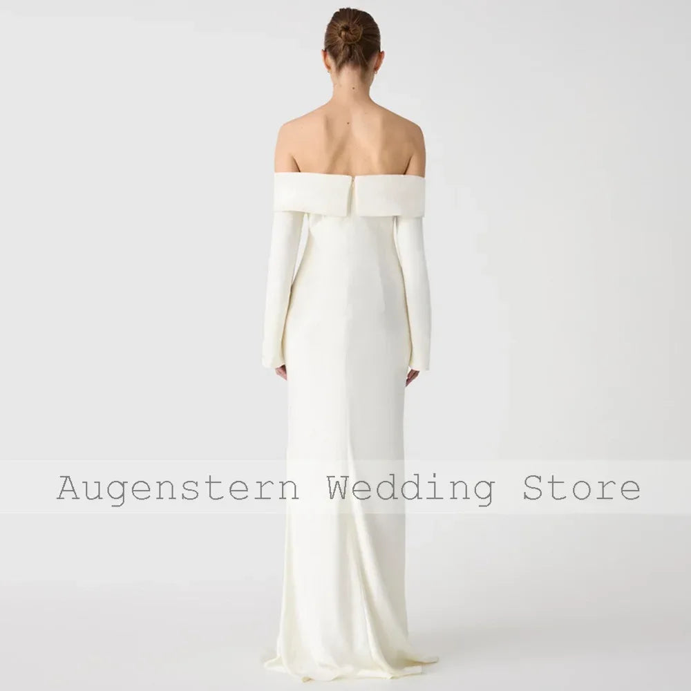 Formal Civil Wedding Dresses White Satin Ruched Elegant Party Dresses Woman Straight Off-the-shoulder 2024 Bride Gowns for Women - Luvia