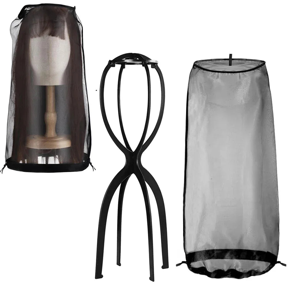 Wig Stand for All Wigs And Wig Storage Bags Adjustable Wig Bag with Drawstring Portable Travel Organizer for keep from Dirt Dust - Luvia