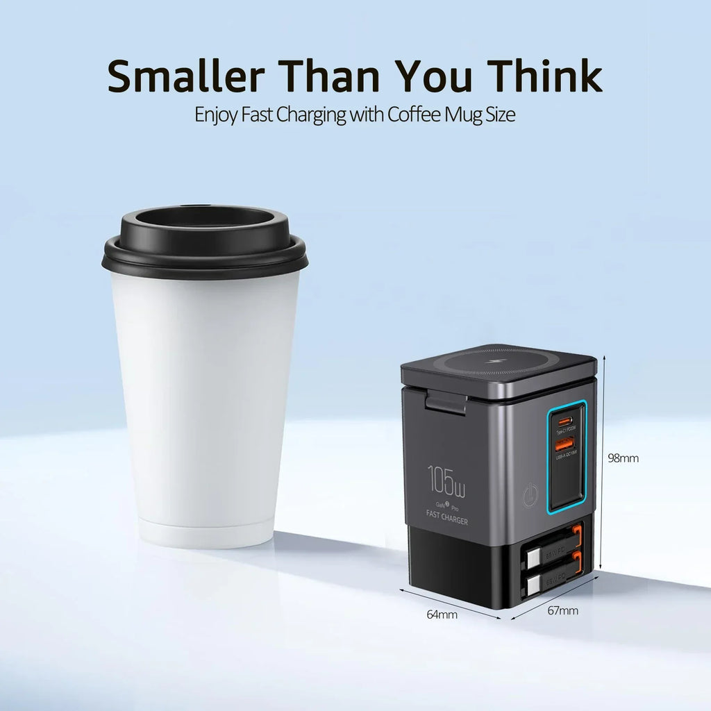 6-in-1 Charging Station with Retractable USB-C Cable Power Combo Tower 105W for Multiple Devices Fast Charger for iPhone Airpod - Luvia