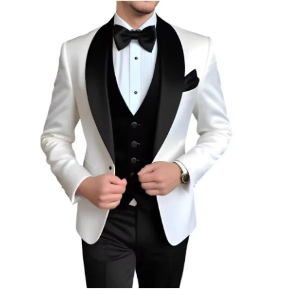 Formal 3 Piece Men's Suits Elegant Full Set Single Breasted Shawl Lapel Blazer Party Outwear Homme Costume（Jacket+Pants+Vest) - Luvia