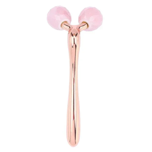 Rose Quartz Jade Roller Facial Massager 3D Massage Face Roller Face-lift Skin Care Tool Thin Face Chin Neck Body Wrinkle Remover - Luvia