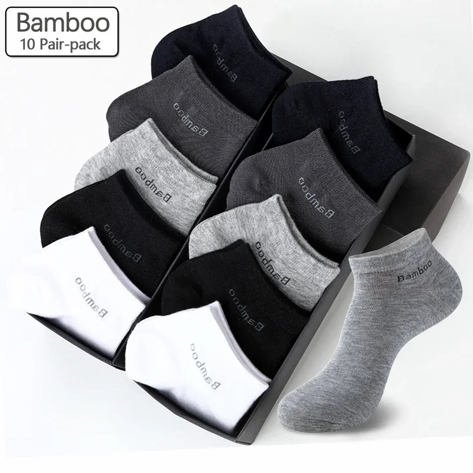 10 Pairs / Pack Men's Bamboo Fiber Socks Short High Quality New Casual Breatheable Anti-Bacterial Man Ankle Socks Men - Luvia