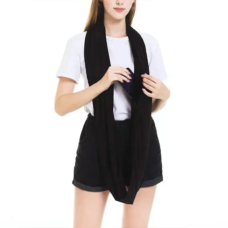 Women Infinity Loop Scarf with Hidden Zipper Pocket Travel Scarf Solid Color Neck Wrap Suitable for Daily Traveling Storage - Luvia